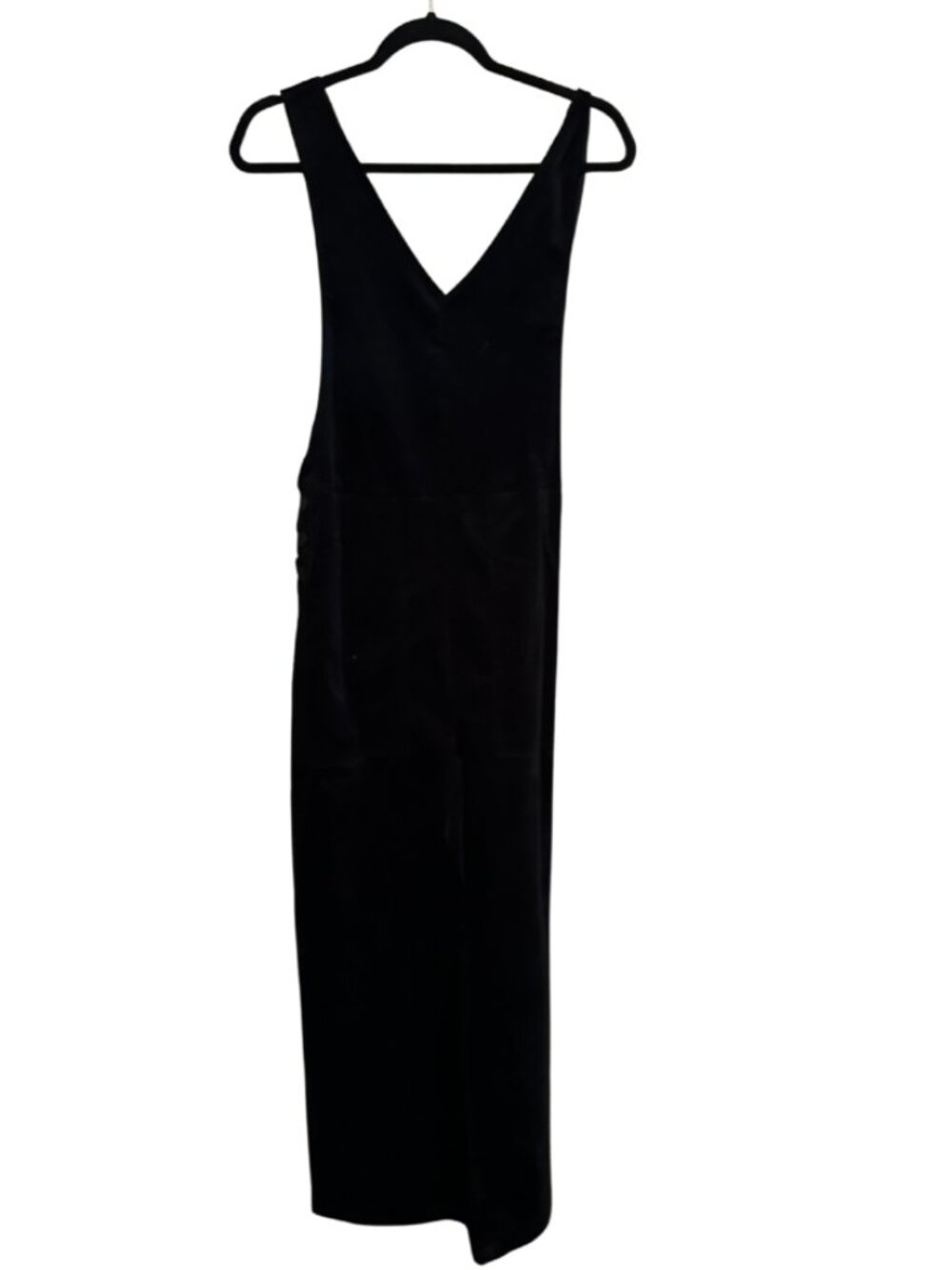 Boutique Black Velvet Jumpsuit with Button Details and Tie Waist